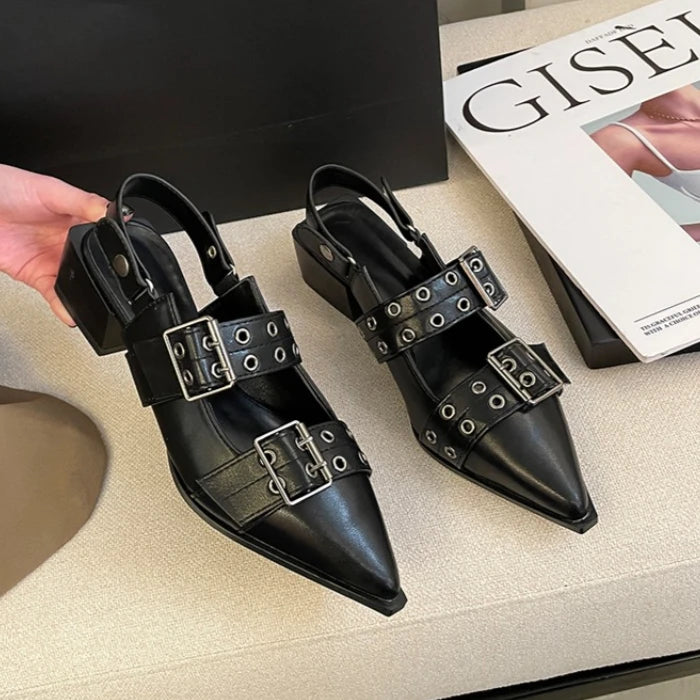 Women Sandals French Pointed Toe Mary Jane Shoes 2024 Summer Retro Zpaxo