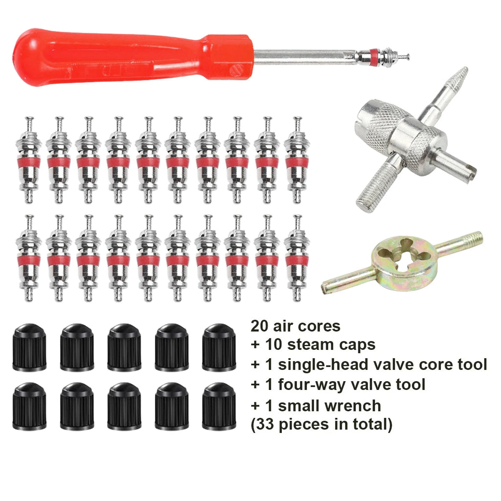 Tire Valve Stem Core Remover Tool Kit – 33 Pcs | Car & Bike