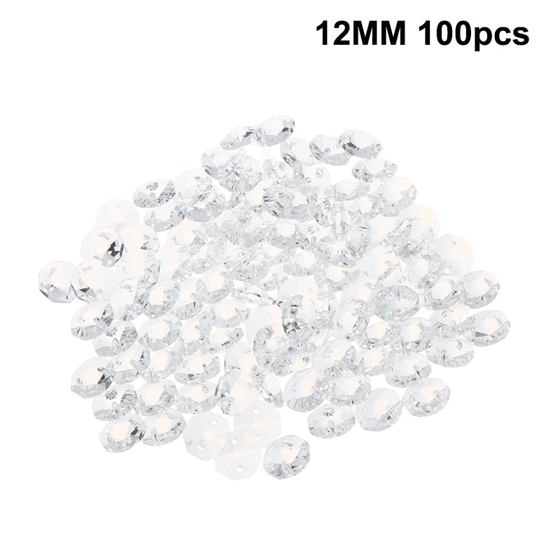 12- Clear Crystal Octagonal Loose Beads 2 Holes Chandelier Lamp Parts Zpaxo 12MM 100pcs
