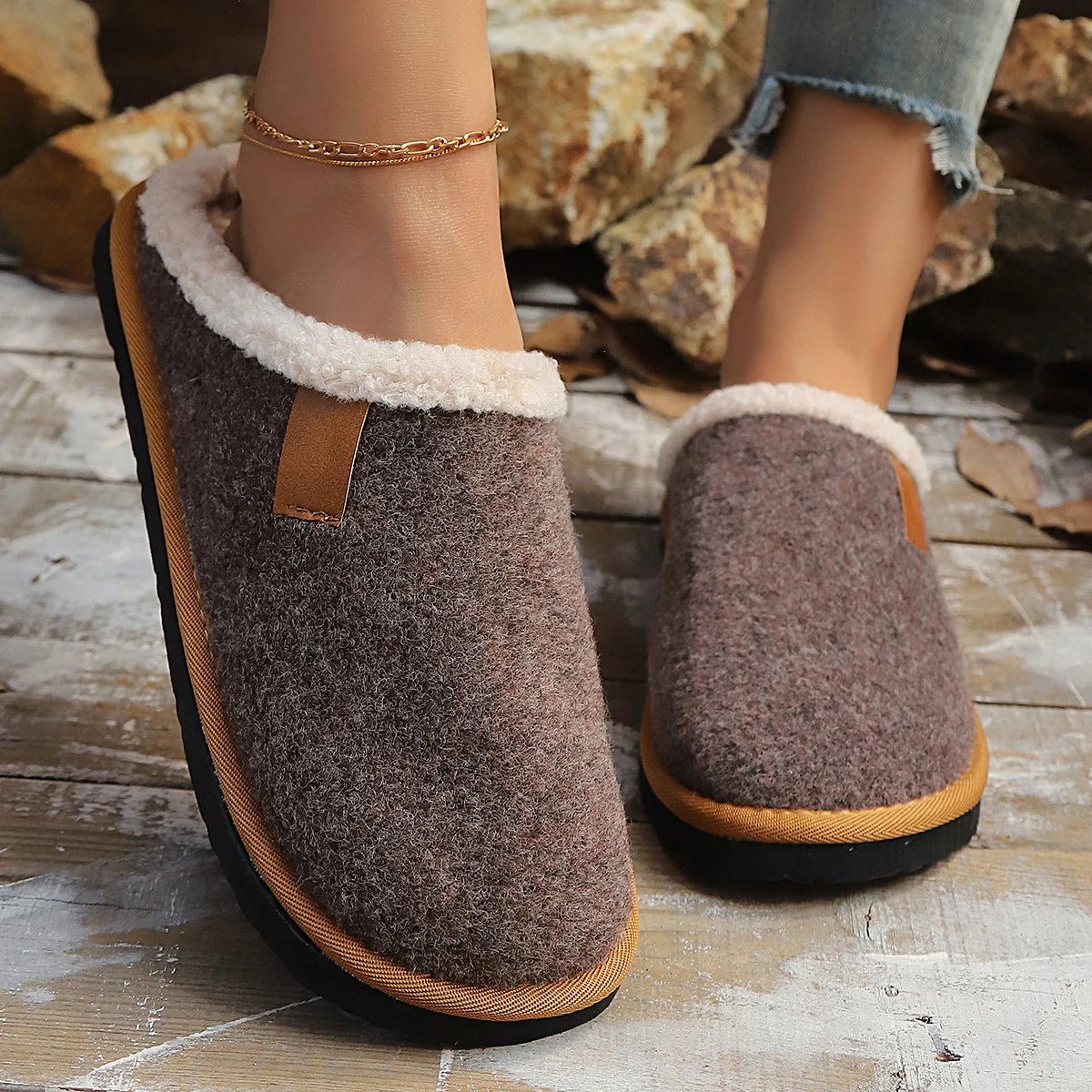 Women Cotton Slippers Fashion Home Couples Slippers Winter Thick Bottom Anti-Slip Shoes Women Comfortable Warm Slides Women Zpaxo Coffee color 39