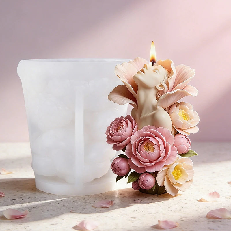 3D Figure Flower Candle Silicone Mold DIY Human Body Face Rose Peony Handmade Aroma Soap Wax Craft Resin Mould Home Decor Zpaxo