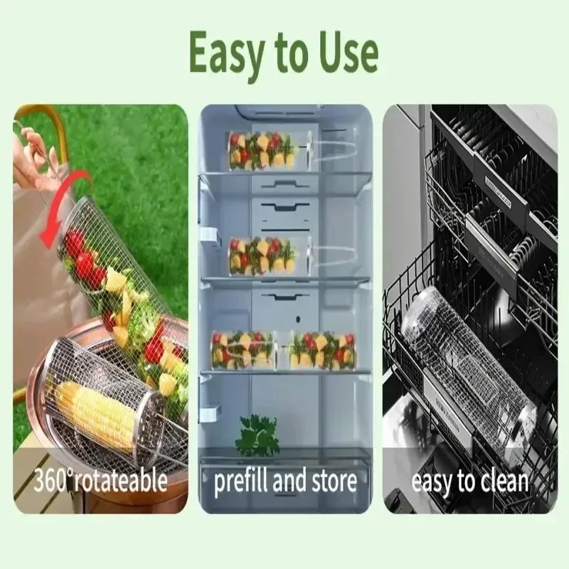Rolling Barbecue Net Parts for Barbecue Gas Barbecue Accessories Basket Portable BBQ Grill Cage Accessories for Meat Vegetable Zpaxo