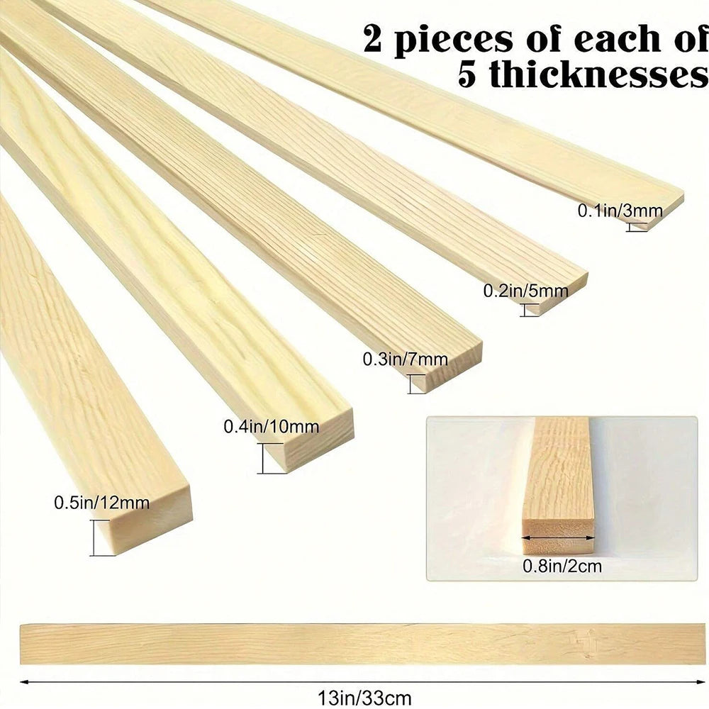 10Pcs Wooden Rolling Mud Teaching Roller Stick Guide Rolling Pin Guides Set Polymer Clay Pottery Tools for Polymer Thickness Zpaxo 10Pcs Set