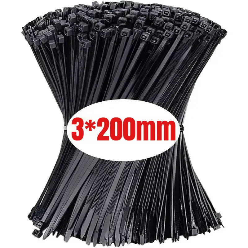 100pcs Black Cable Ties High Tensile Strength, Uv Resistant, Self-Locking For Home & Office Cord Management lengthen extend Zpaxo 3X200mm-100Pcs