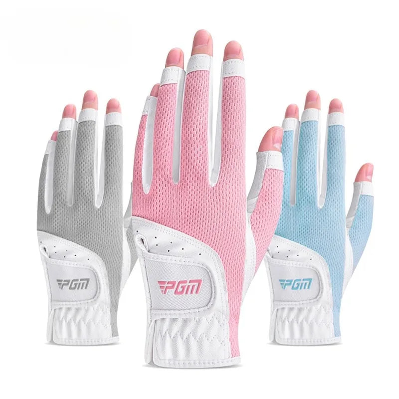 Golf Gloves for Women with Exposed Fingers Summer Breathable Mesh Sun Protection Golf Flexible Finger Covers Golf Accessories Zpaxo
