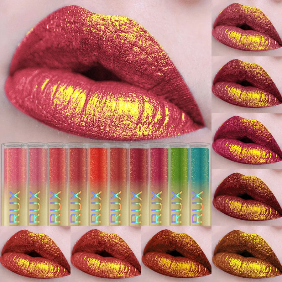 14 Colors Bold Intense Glitter Metallic Lip Gloss Pearlescent Tint