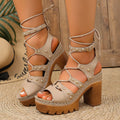 Women High Heel Sandals Punk Platform Sandals Women Summer Rivet Decor Gothic shoes Woman Plus Size High Heeled Roman Shoes Zpaxo apricot 37