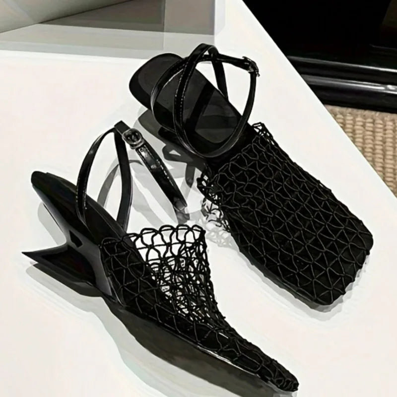 2025 Summer Luxury Fashion Designer Sandals Women's Lace Mesh Square Zpaxo black 41
