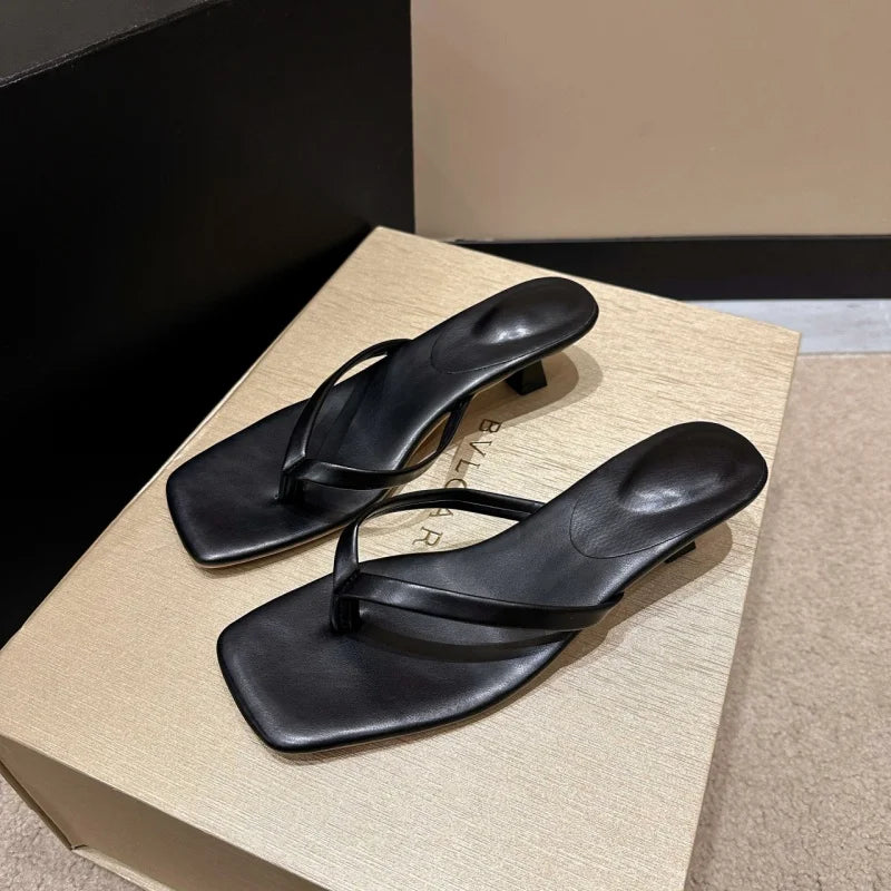Fashion Round Toe Ladies Thin Heel Slippers Flip Flops Sandals Shoes Shallow Women Medium Heels Slippers Female Slides Pumps Zpaxo