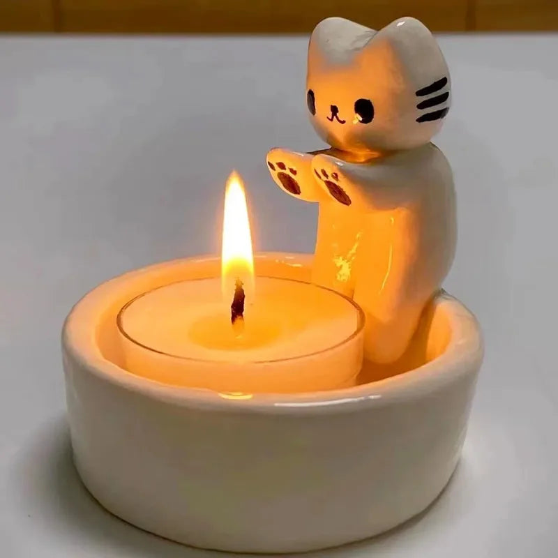 Cute Cat Candlestick Creative Aromatherapy Candle Holder Desktop Decoration Birthday Gift Ornament Zpaxo