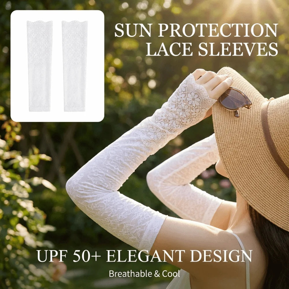 Fashion Ice Silk Sun Protection Sleeves Lace Long Fingerless Sunscreen Sleeves Elastic UV Protection Arm Sleeve Summer Outdoor Zpaxo