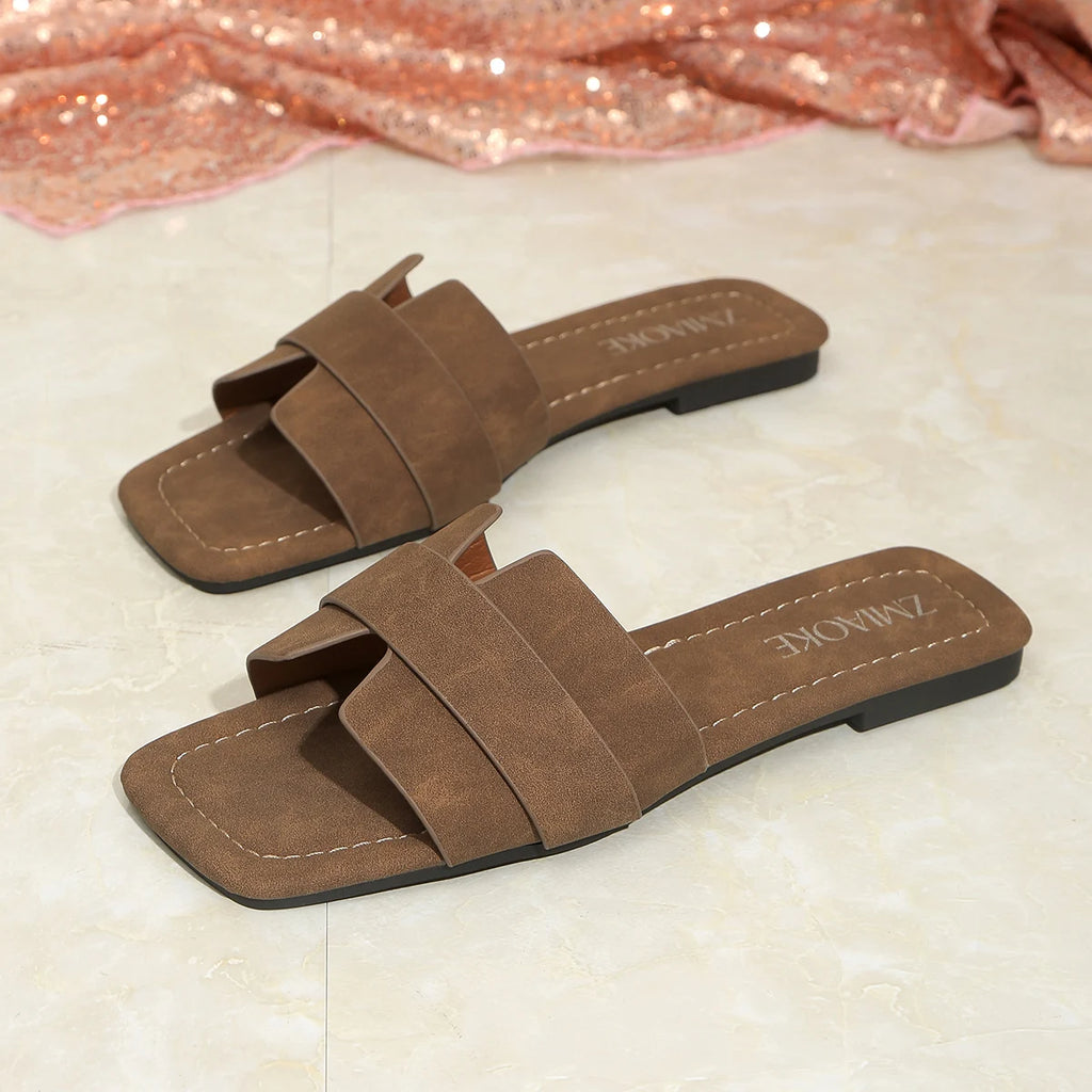 Women Slippers Summer 2026 Flat Ladies Sandals Cross Big Slip-on