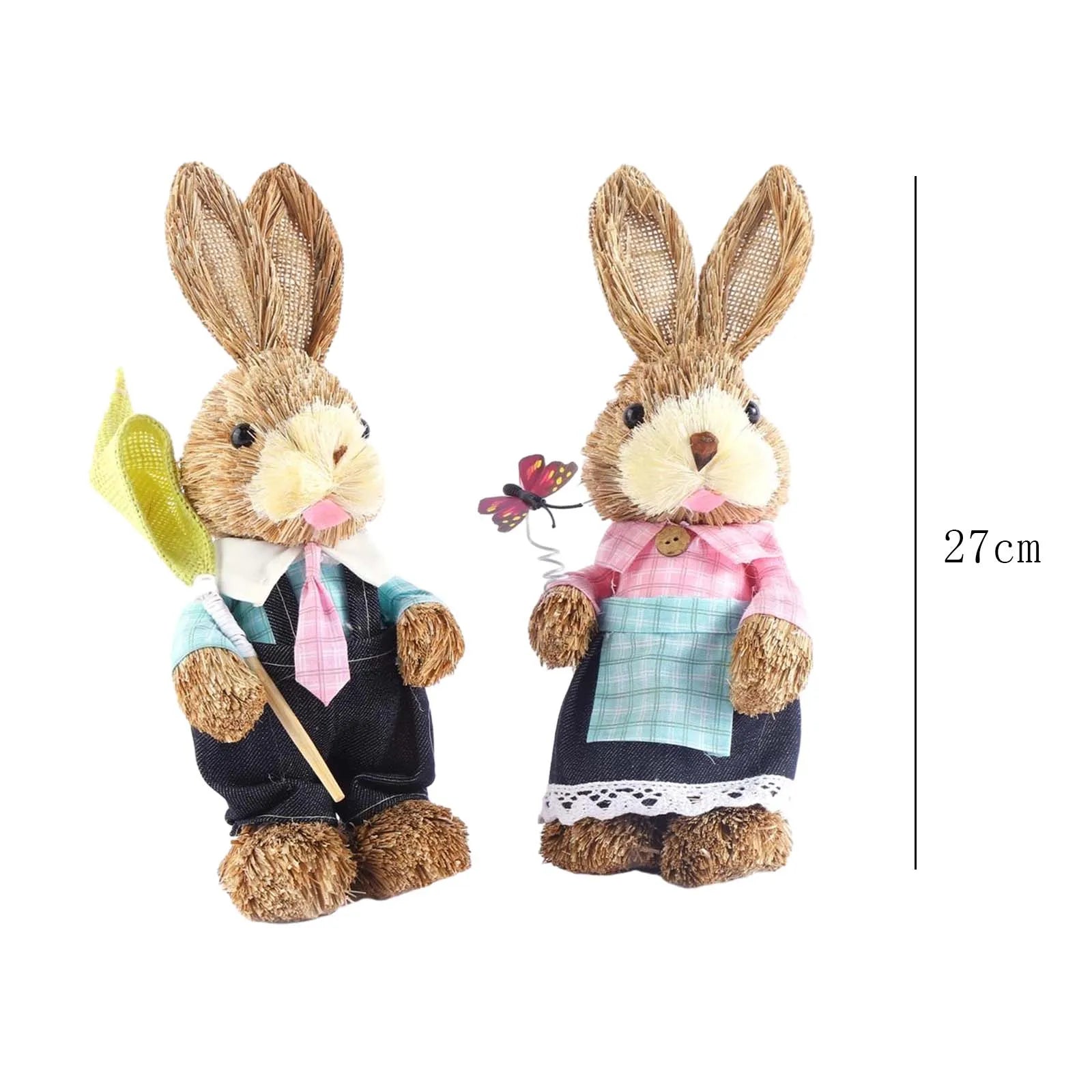 2x Artificial Straw Rabbit Souvenir Bunny Figurine Easter Straw Bunny Ornaments for Easter Holiday Party Household Decoration Zpaxo style F