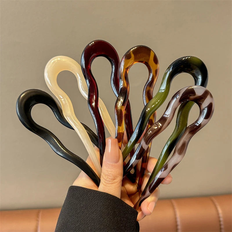 U-Shaped Hair Fork Fashion Tortoiseshell Acetate Acrylic Hairpin Geometric Headwear Hair Sticks Women Girls Hair Accessories Zpaxo