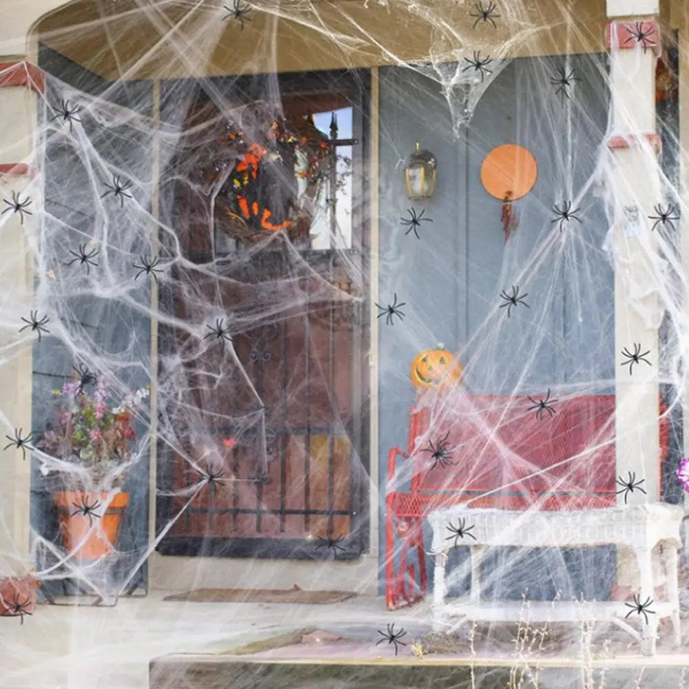 Halloween Stretchy Spider Web Decoration with Spiders | Haunted Decor Halloween Decoration Zpaxo