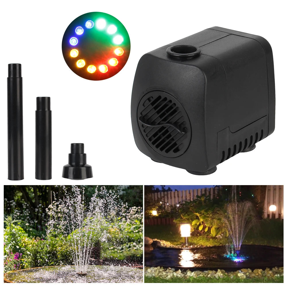 Ultra-quiet Water Pump Garden Aquarium Fountain 15 W Waterproof EU Plug with 12 LED Light Adjustable Zpaxo