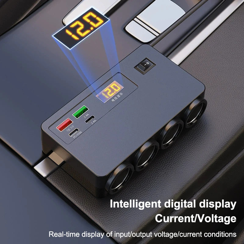 120W USB & USB-C Car Charger Fast Charging + Voltage Display