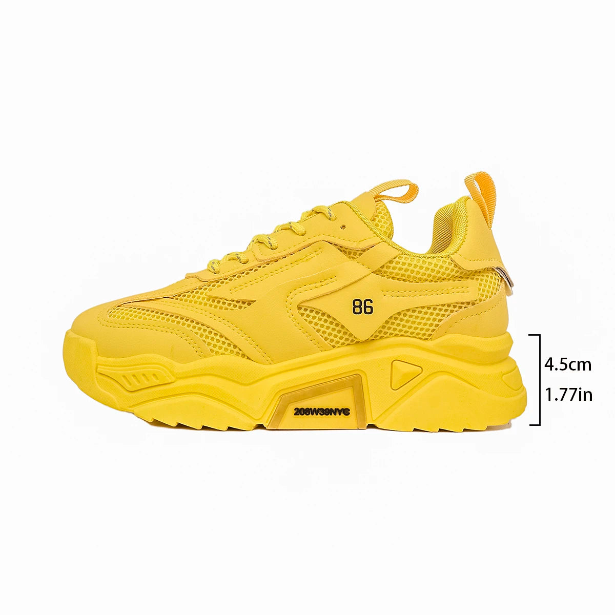 Women Casual Sneakers Thick Sole Breathable Tennis Shoes Women Lace-up New Fashion Outdoors Walking Shoes Trend Couple Sneakers Zpaxo YELLOW 39