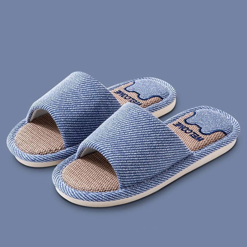 Women Linen Slippers Four Seasons Indoor Sandals Adults Cartoon Zpaxo blue 42-43