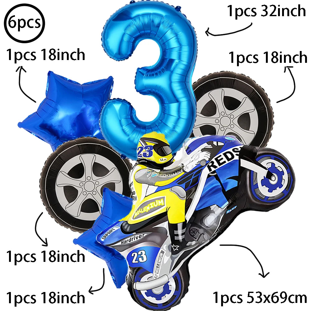 Large Motorcycle Foil Balloons Racing Car Balloon Boy Birthday Party Zpaxo 6pcs set3 Other