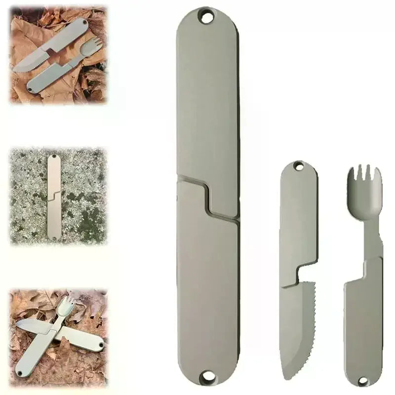 2 In 1 Fork Spoon Outdoor Tableware Multifunction Stainless Steel Flatware Camping Hiking Picnic Utensils Set Combo For Outdoor Zpaxo