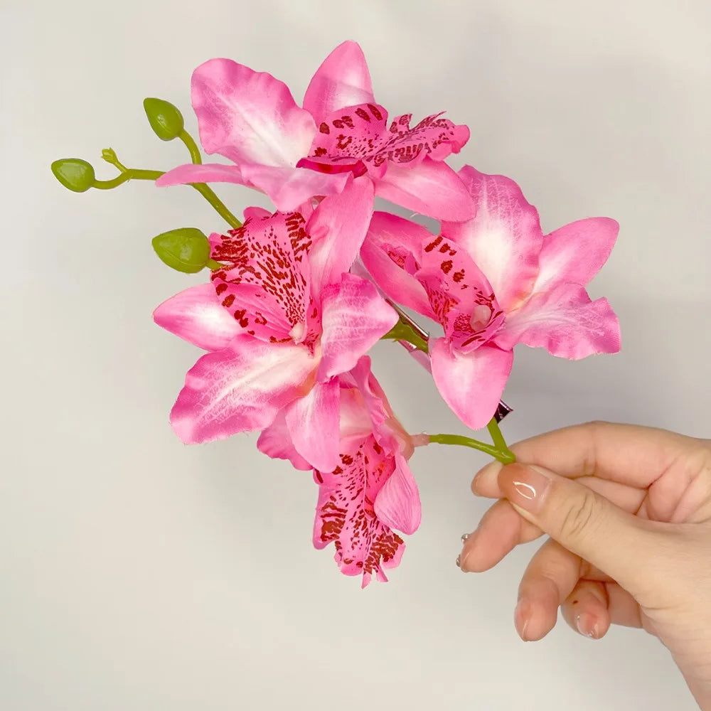Popular Orchid Flower Fairy Hairpins Spring Summer Artificial Flowers Floral Barrette Wedding Party Hair Clips for Women Girls Zpaxo Pink