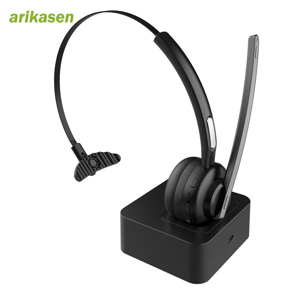 Bluetooth Wireless Headset Microphone Noise Cancelling Single Ear