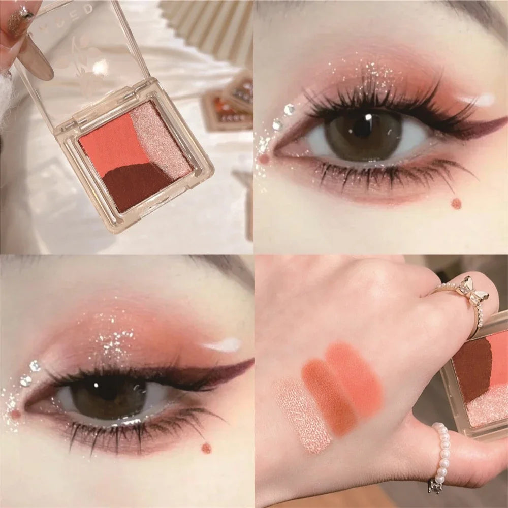 Gradient Tricolor Mashed Potato Eyeshadow Matte Makeup Palette Natural Highlight Glitter Face Illuminator Contouring Brighten Zpaxo