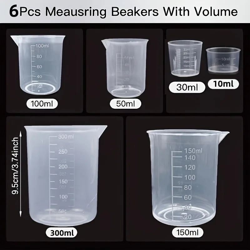 Different Sizes Plastic Measuring Cups Scales Transparent Lab Beakers