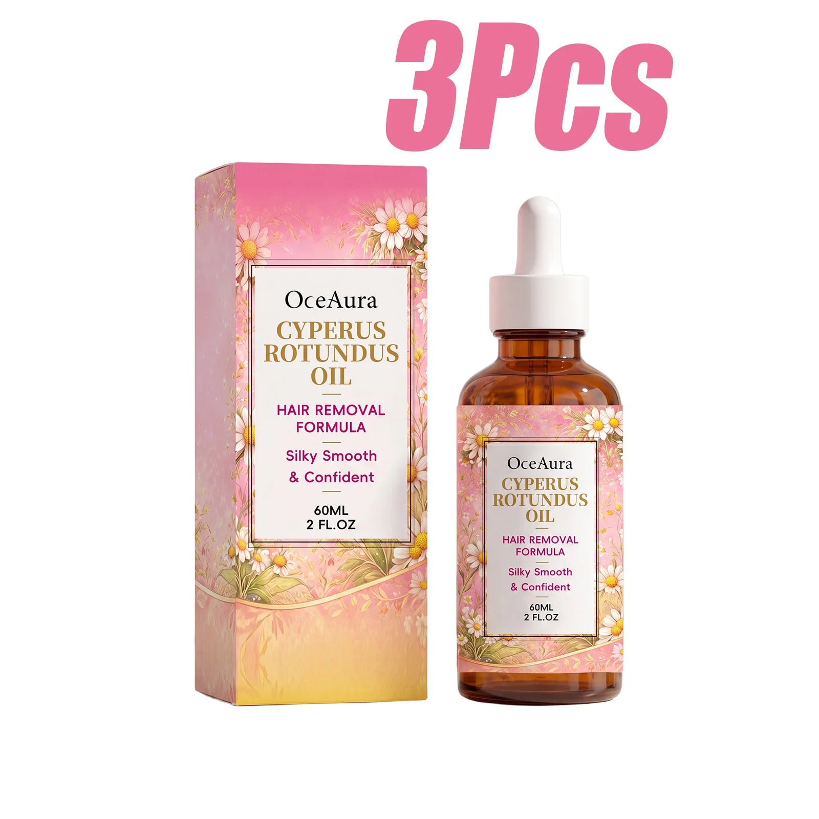 OceAura Cyperus Rotundus Hair Inhibitor Post-Removal Body Oil Hair Inhibitor Oil Zpaxo 3 x 60ml Boxed