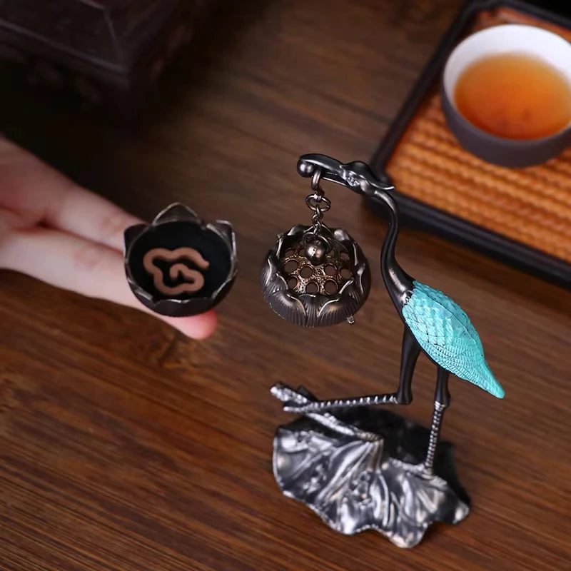 Crane Lotus Incense Burner Chinese Zen-style Reverse-flow Holder