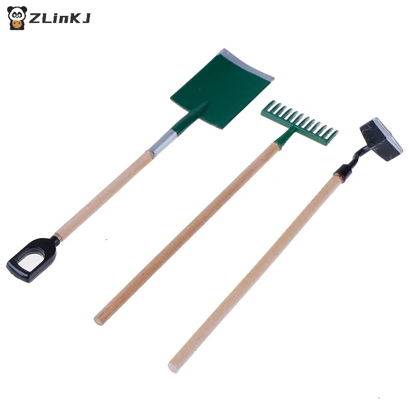 ▶3Pcs/set Metal Garden Spade Rake Tools For Dolls House Miniatures Accessories Zpaxo