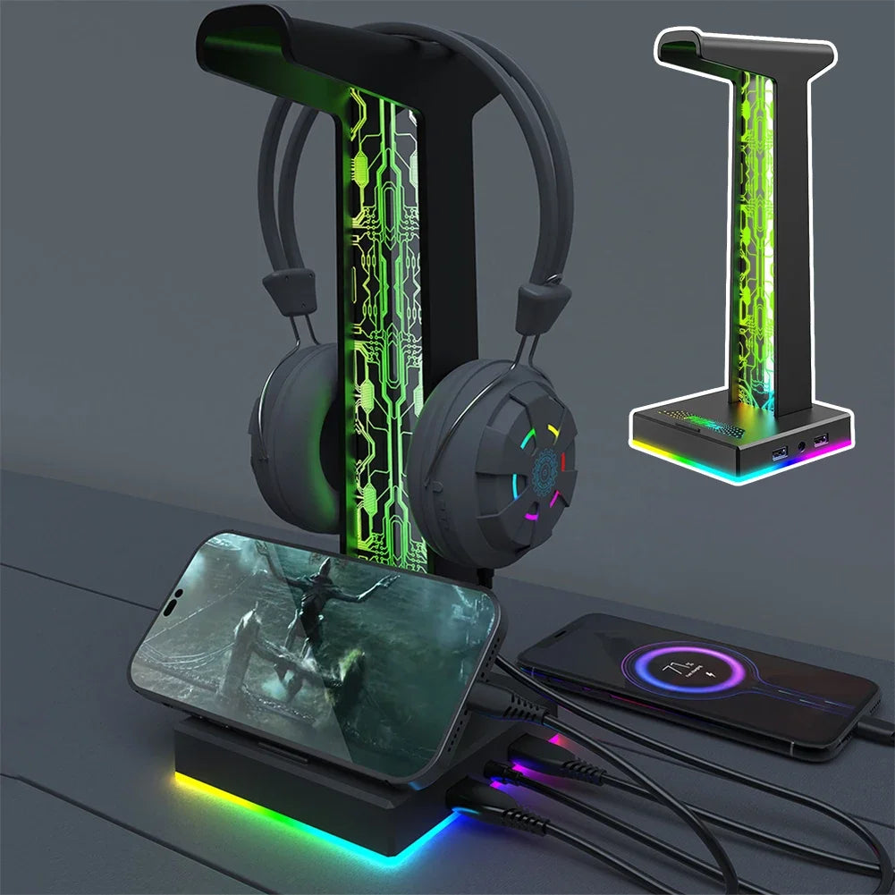RGB Gaming Headphone Stand – 10 Lighting Modes, USB & Audio Port Headphone Stand Zpaxo