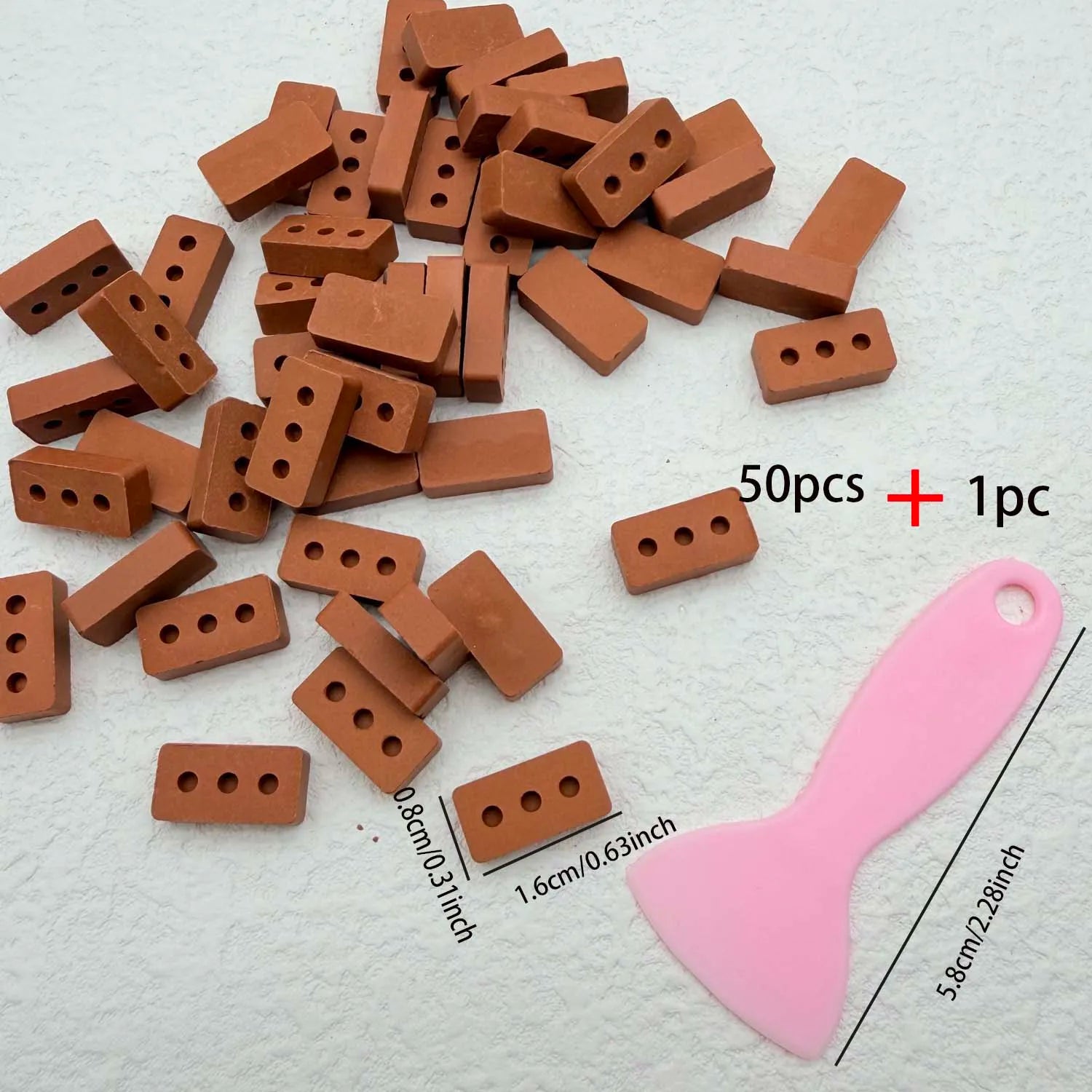 1/16 Scale Miniature Clay Brick Set with Scraper – Red Wall Bricks Miniature Building Set Zpaxo with hole