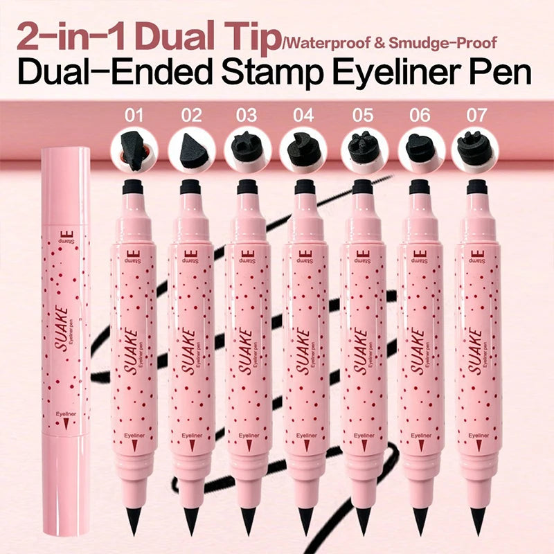 Waterproof Double-headed Liquid Eyeliner Pen Including Star/love/moon Pattern Lasting Quick Drying Suitable for Beginners Makeup Zpaxo