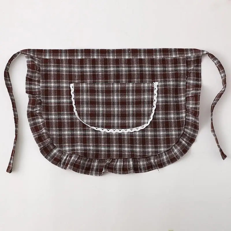 Cotton Half Waist Checkered Apron Kitchen Work Apparel Resist Stains Zpaxo A7