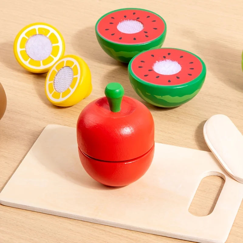 Wooden Fruit Cutting Play Kids Kitchen Pretend Toy Knife Board