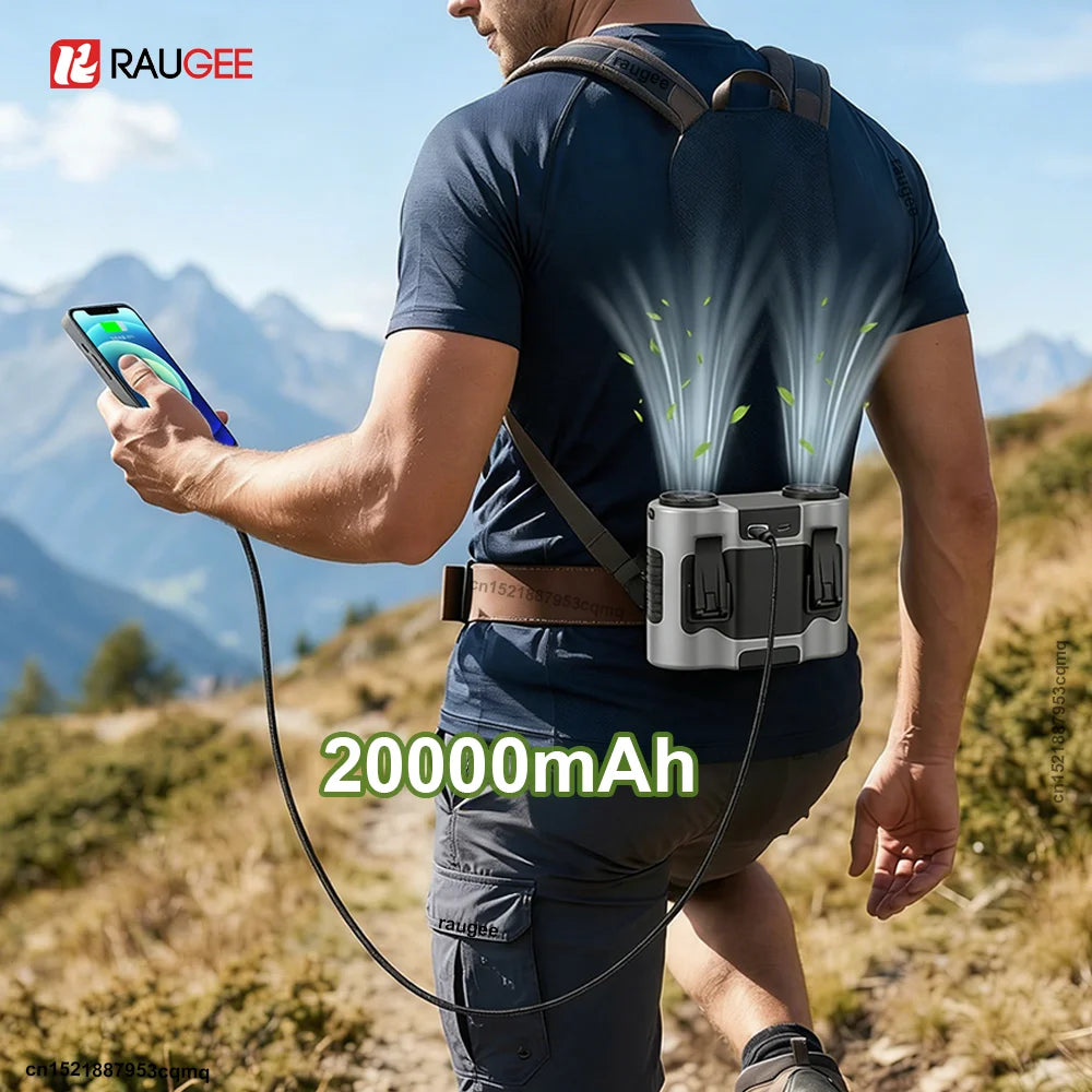 Portable Waist Fan 20000mAh Rechargeable Clip Dual Airflow Outlet