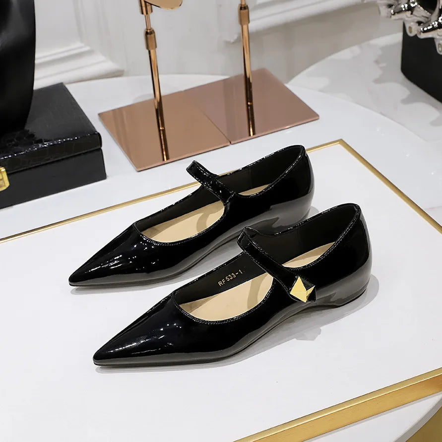 Flat Shoes for Women 2025 Spring Autumn New Pointed Toe Patent Leather Women's Shoes Willow Nail Metal Ladies Shoe zapatos mujer Zpaxo