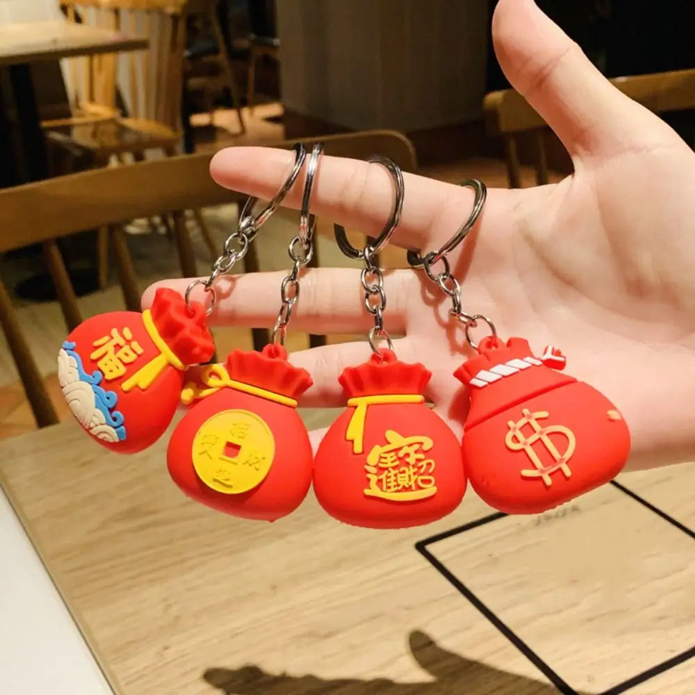PVC Chinese New Year Keychain Cartoon Trinket Lucky Charm Bag Car Key Chain Ins Chinese Style Dragon Year Cartoon Keyring Zpaxo