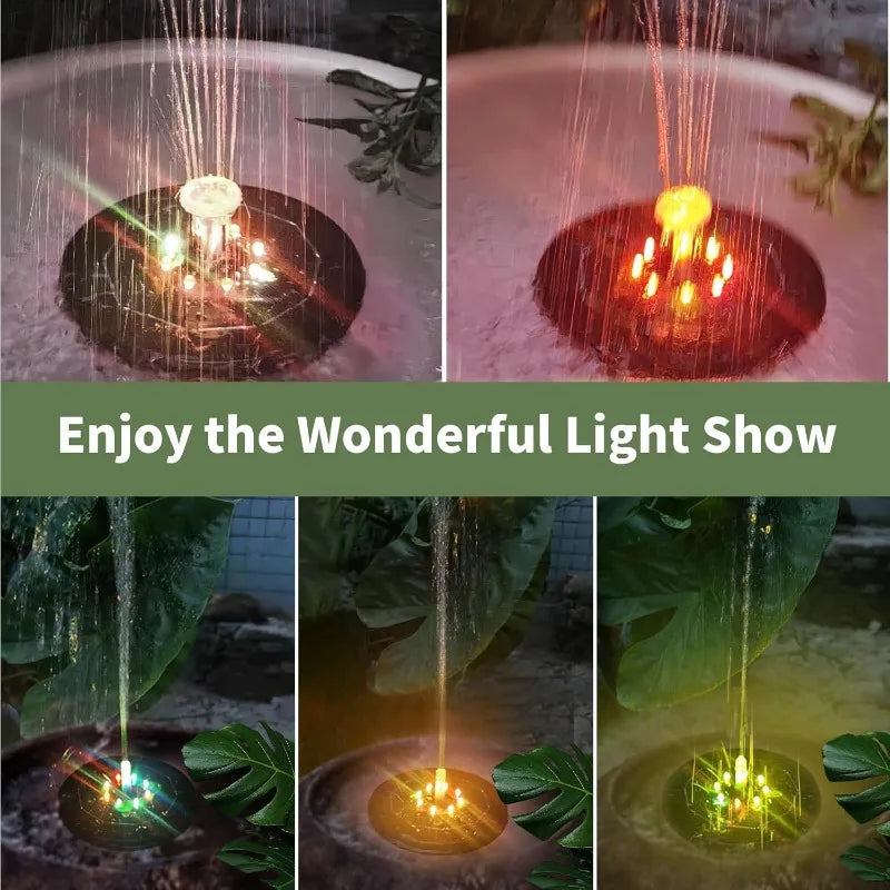 Solar Fountain Pump – 7 LED Lights, 6 Nozzles, Bird Bath Garden