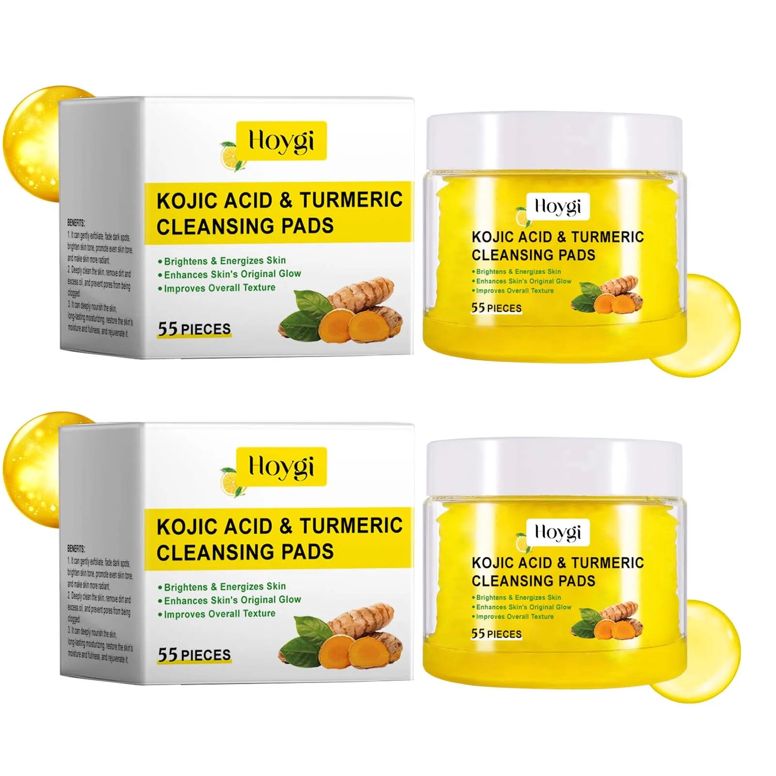 Turmeric Kojic Acid Cleansing Pads – Brighten & Exfoliate Skin Facial Cleansing Pads Zpaxo 2 x 55pcs Boxed