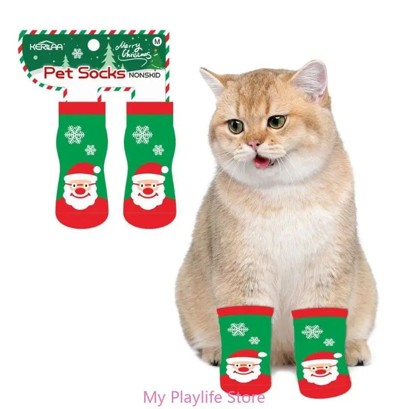 1pair Novelty Holiday Santa Dog Socks Puppy Stockings Festive Canine
