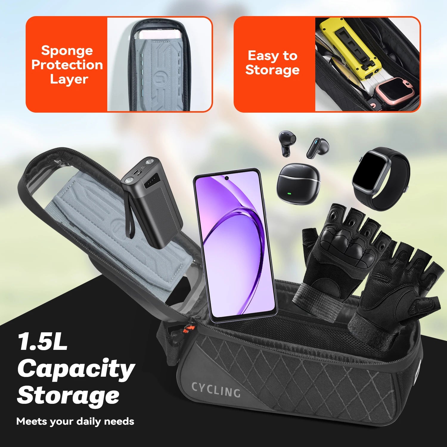 New Bicycle Saddle bag Phone Touch Screen Bag Triple Stable Touchscreen Cycling Phone Holder With Cable Port Dual Zipper Cyclin Zpaxo