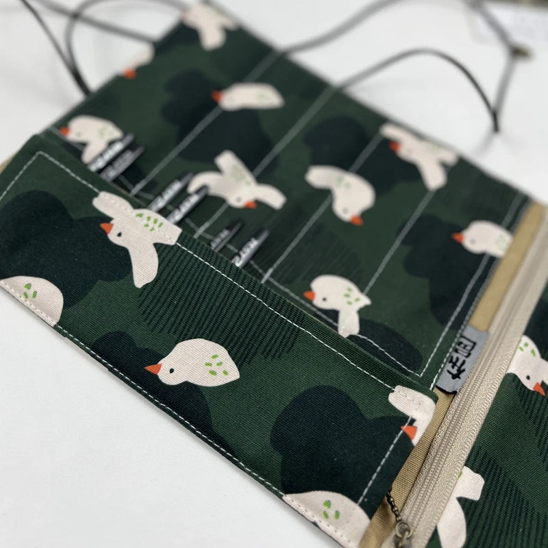 NNew Green Bird Canvas Fabric Pen Curtain Large Capacity Pen Bag Stationery Storage Bag Pen Bag Portable Pen Curtain Pencil Bag Zpaxo
