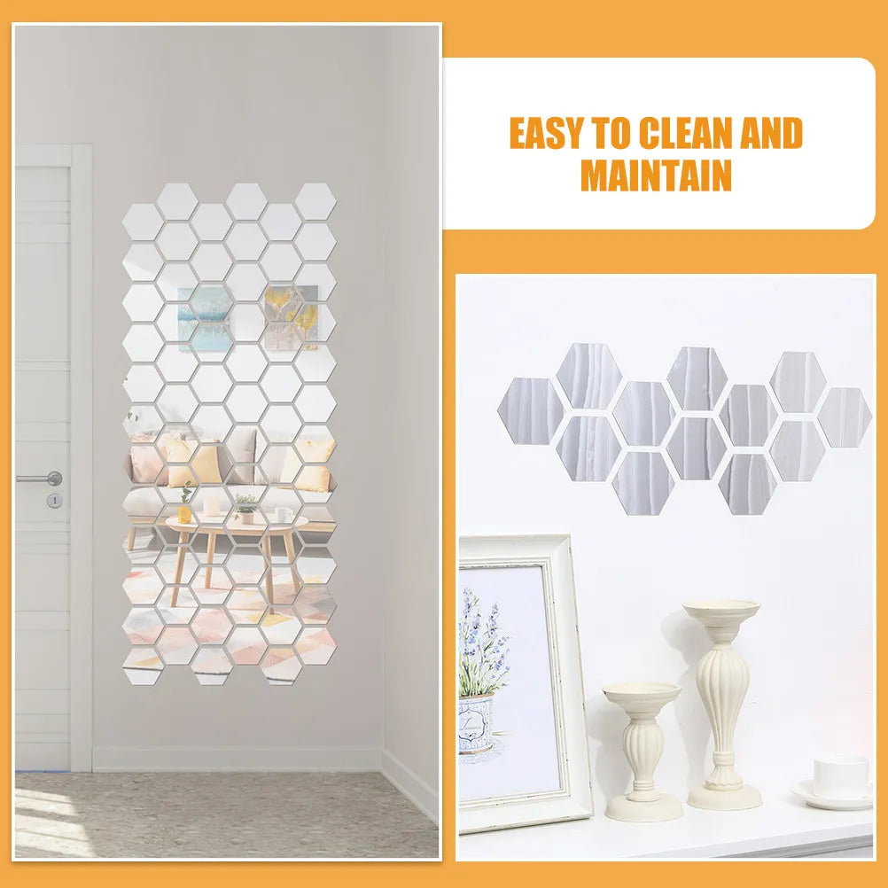Acrylic Mirror Sticker Self Adhesive Wall Hexagonal Design Bathroom
