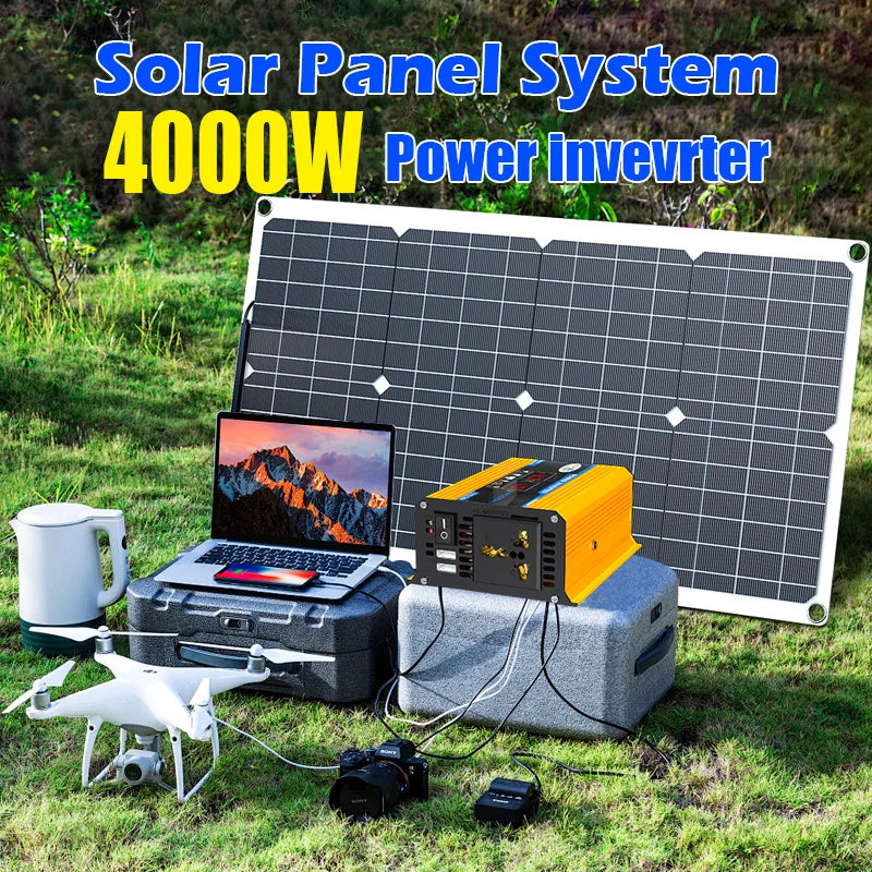 2000W Solar Panel 12V Battery Charger 4000W 110V 220V Inverter Zpaxo