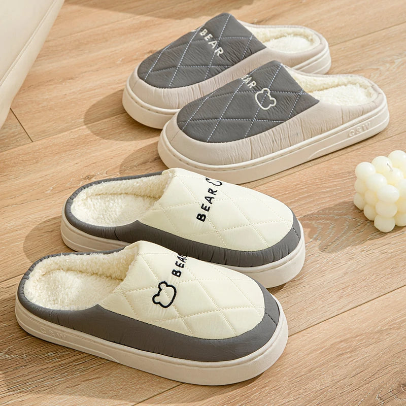 Winter Warm Fur Slippers Men Women Couples House Non Slip Soft Shoes