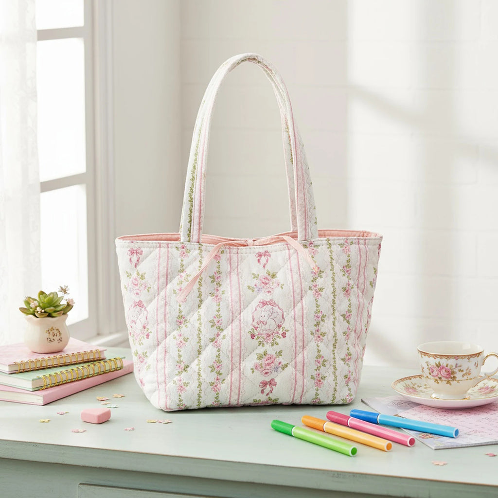 Floral Quilted Cotton Shoulder Bag Fashion Tote Bow Underarm Women Zpaxo