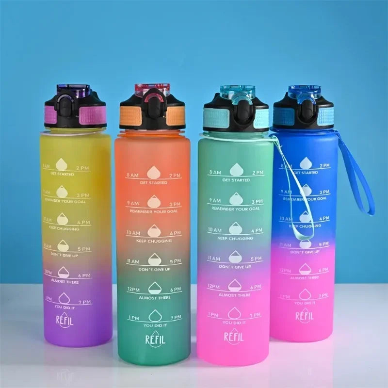 1L Gradient Motivational Sports Water Bottle with Time Marker Sports Water Bottle Zpaxo